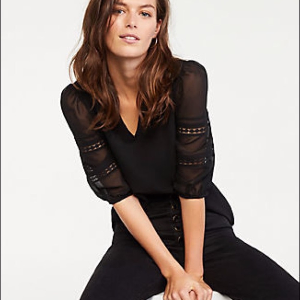 Lace Pintucked Puff Sleeve Top